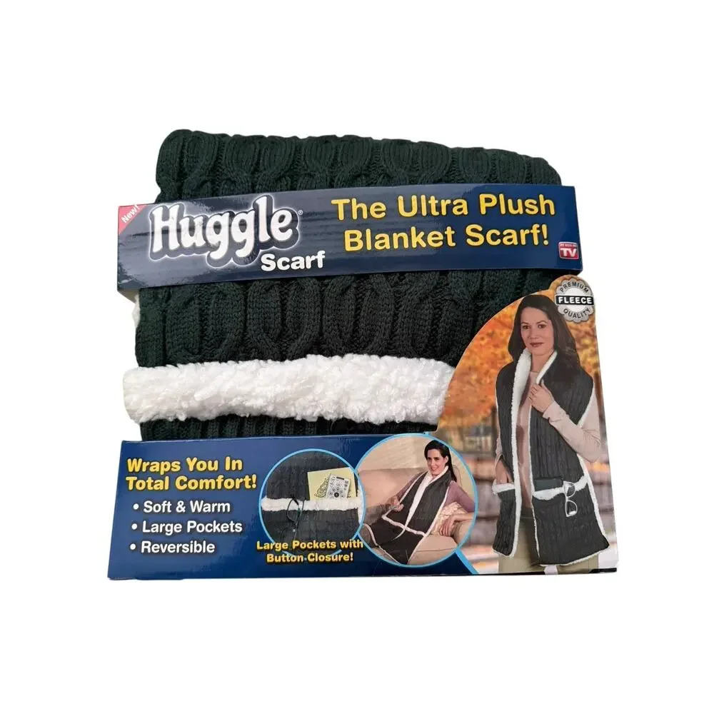 Ontel Huggle Ultra Plush Blanket Scarf Grey Reversible Pockets Cozy New